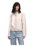 Caramel Mountain Retro Sheepskin Stand Collar Short Motorcycle Jacket
