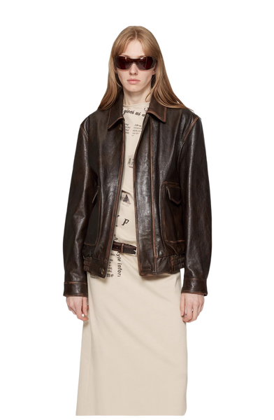 South City Old Lane Vintage Brown Aviator Leather Jacket