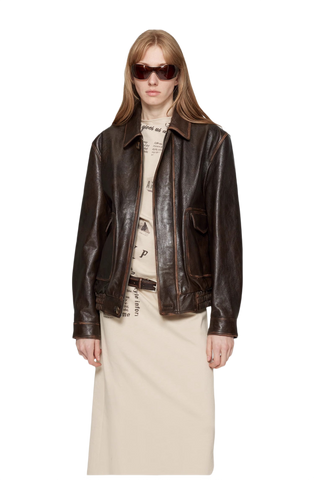 South City Old Lane Vintage Brown Aviator Leather Jacket