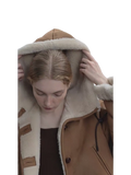 "Danish Winter" Shearling Wool Contrasting Artificial Compositesuede Coat Hooded Short Style