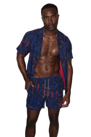 Saint Tropez Cabana Shirt Navy Palm