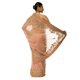 Organza Sari With Hand Embroidery - Biege
