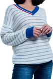 Blue Striped Sweater With V-Neck