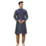 Mens Silk Kurta Pyjama Set - Navy Blue