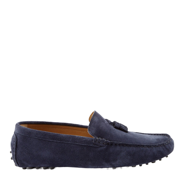 Tasselled Driving Loafers, Navy Blue Suede