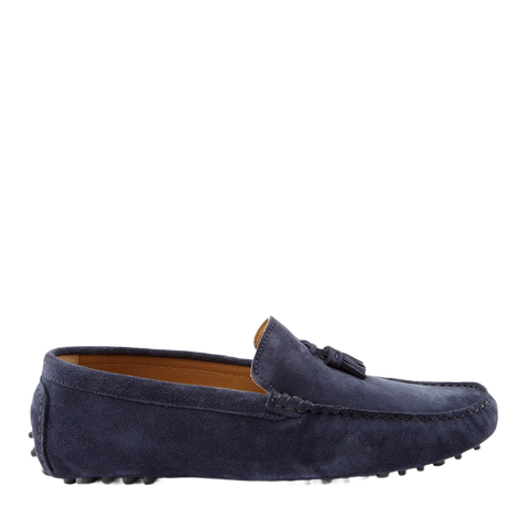 Tasselled Driving Loafers, Navy Blue Suede