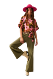 Floral Knot Top With Green Background in Satin Fabric