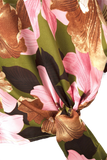Floral Knot Top With Green Background in Satin Fabric