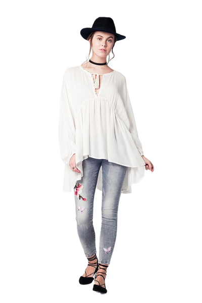 Gray Slim Denim Embroidered Jeans