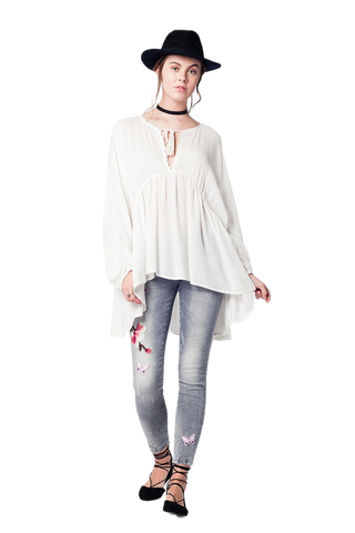 Gray Slim Denim Embroidered Jeans