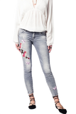 Gray Slim Denim Embroidered Jeans