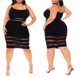 Strap-Type Mid-Skirt Striped Mid-Waist Black Plus Size Womens Summer 2022 Dresses Plus Size Dress