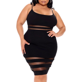 Strap-Type Mid-Skirt Striped Mid-Waist Black Plus Size Womens Summer 2022 Dresses Plus Size Dress