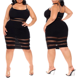 Strap-Type Mid-Skirt Striped Mid-Waist Black Plus Size Womens Summer 2022 Dresses Plus Size Dress