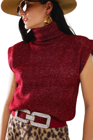 Cozy Turtleneck Sleeveless Sweater in Burgundy