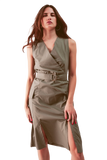 Wrap Dress With Tie Waist Detail in Khaki