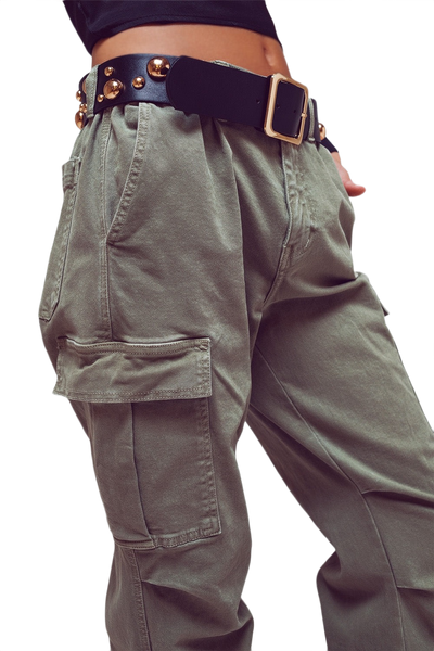 Cargo Pants With Tassel Ends in Military Green