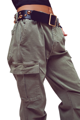 Cargo Pants With Tassel Ends in Military Green