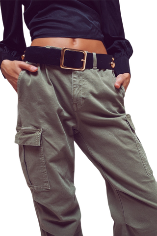 Cargo Pants With Tassel Ends in Military Green