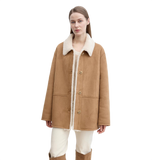 “Vintage Manor”High Quality Wool Contrast Lapel Reversible Artificial Compound Suede Shearling Jacket