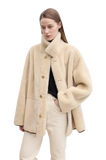 “Vintage Manor”High Quality Wool Contrast Lapel Reversible Artificial Compound Suede Shearling Jacket