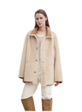 “Vintage Manor”High Quality Wool Contrast Lapel Reversible Artificial Compound Suede Shearling Jacket