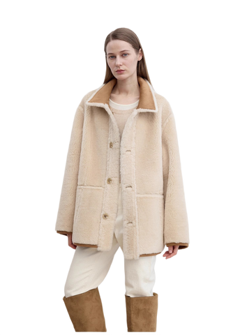 “Vintage Manor”High Quality Wool Contrast Lapel Reversible Artificial Compound Suede Shearling Jacket