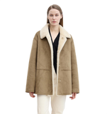 “Vintage Manor”High Quality Wool Contrast Lapel Reversible Artificial Compound Suede Shearling Jacket