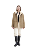 “Vintage Manor”High Quality Wool Contrast Lapel Reversible Artificial Compound Suede Shearling Jacket
