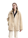 “Vintage Manor”High Quality Wool Contrast Lapel Reversible Artificial Compound Suede Shearling Jacket