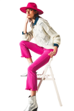 Flare Jeans With Raw Hem Edge in Fuchsia