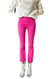 Flare Jeans With Raw Hem Edge in Fuchsia