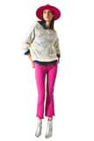 Flare Jeans With Raw Hem Edge in Fuchsia
