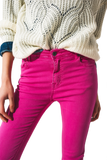 Flare Jeans With Raw Hem Edge in Fuchsia
