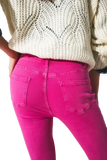 Flare Jeans With Raw Hem Edge in Fuchsia