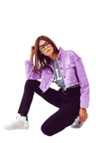 Cropped Denim Trucker Jacket in Purple