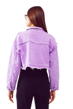 Cropped Denim Trucker Jacket in Purple