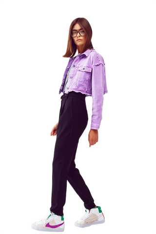 Cropped Denim Trucker Jacket in Purple