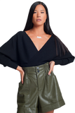 Knitted Sweater With Wrapped V-Neck in Black