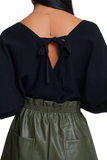 Knitted Sweater With Wrapped V-Neck in Black