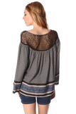 Gray Paisley Print Blouse With Cage Detail