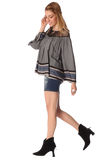 Gray Paisley Print Blouse With Cage Detail