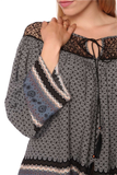 Gray Paisley Print Blouse With Cage Detail