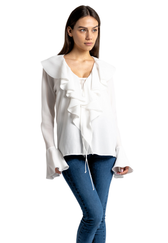 Allegra: White Ruffle Blouse | Long Sleeve Ruffle Tops