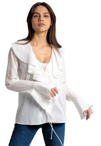 Allegra: White Ruffle Blouse | Long Sleeve Ruffle Tops