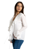 Allegra: White Ruffle Blouse | Long Sleeve Ruffle Tops