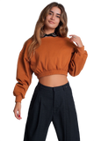 Oversized Cropped Sweatshirt in Camel
