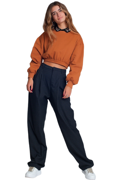 Oversized Cropped Sweatshirt in Camel