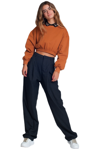 Oversized Cropped Sweatshirt in Camel