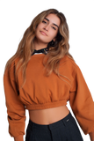Oversized Cropped Sweatshirt in Camel